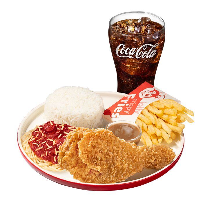 1-pc. Chickenjoy, Half Jolly Spaghetti, Reg. Fries with Rice and Reg. Drink 