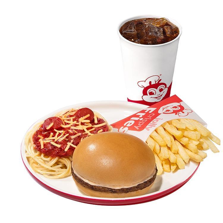 Yumburger, Half Jolly Spaghetti, Jolly Crispy Fries, and Regular Drink.