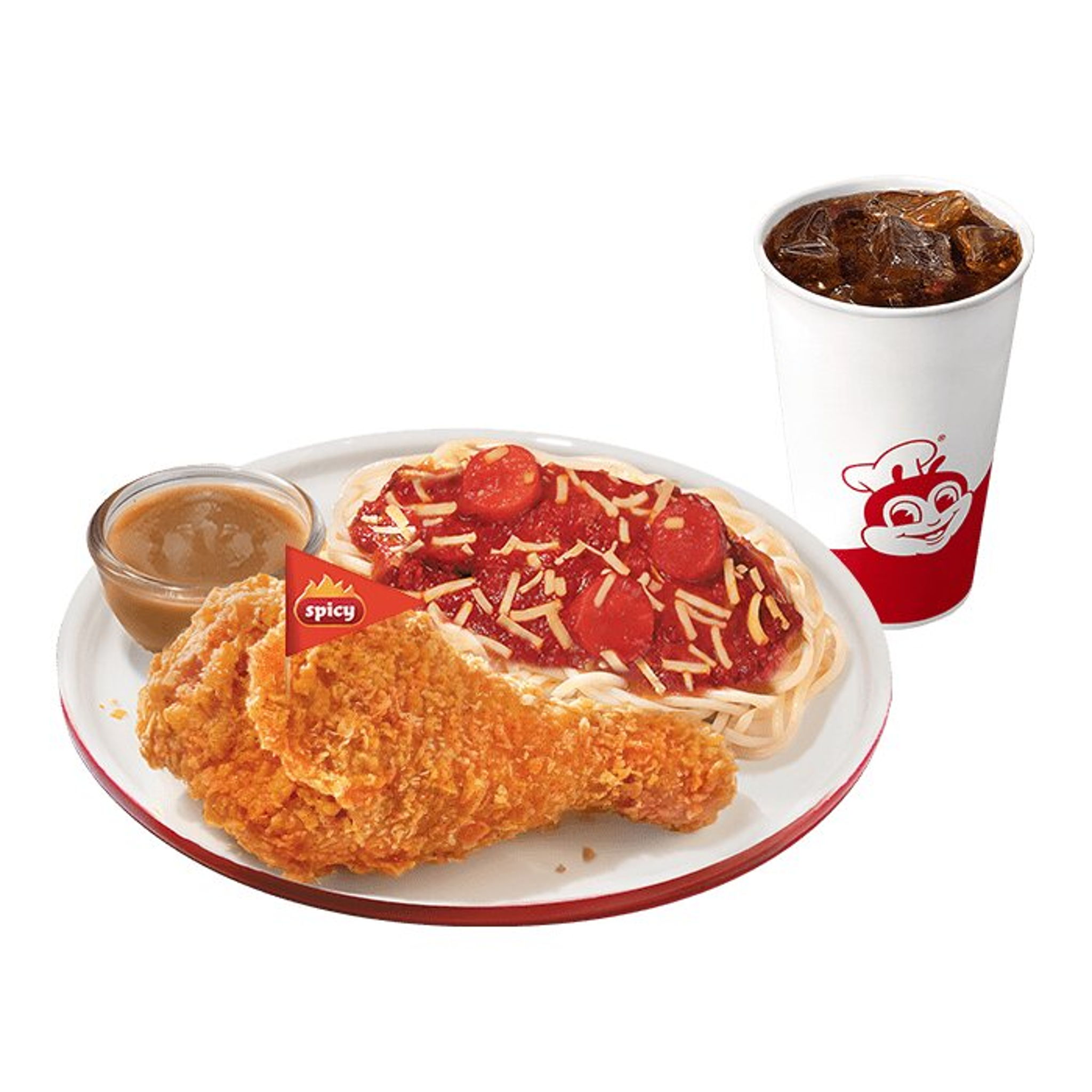 1 - pc. Chickenjoy Spicy w/ Jolly Spaghetti w/ Drink | Chickenjoy Near ...