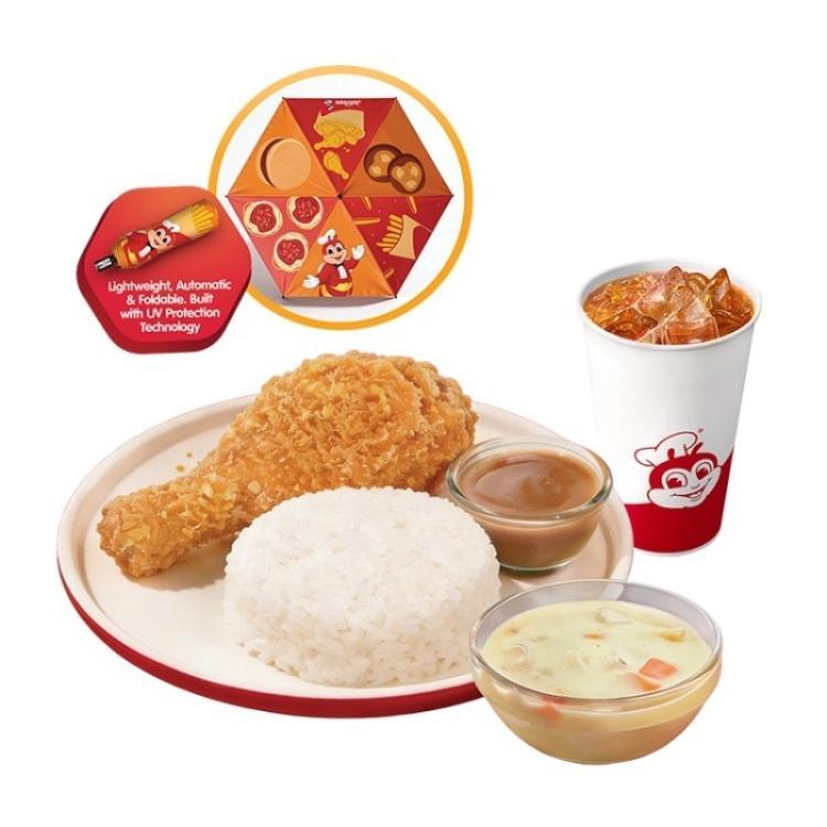 Jolly Rainy Day Bundle: 1-pc. Chickenjoy w/ Chicken Macaroni Soup & Drink