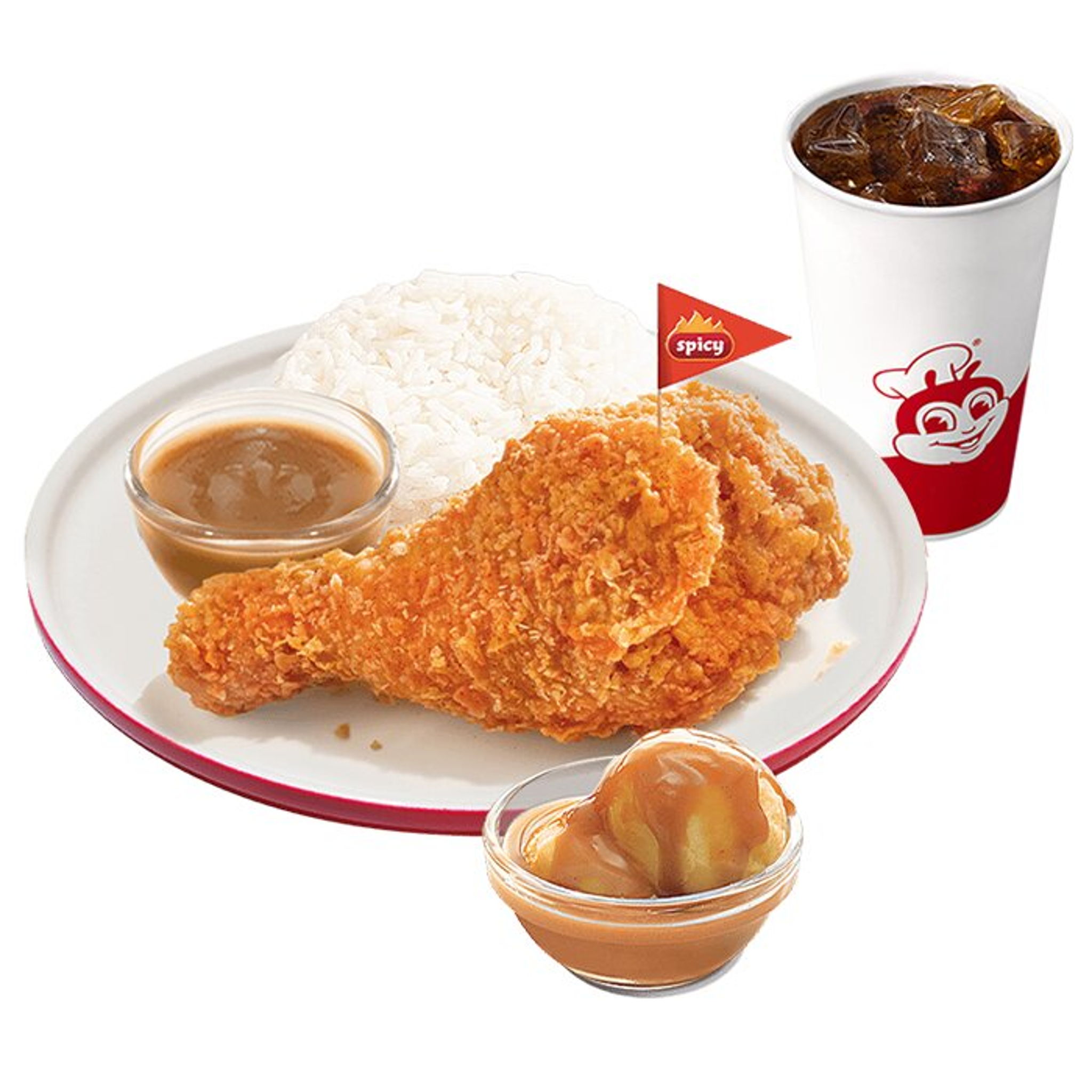 1 - pc. Spicy Chickenjoy w/ Mashed Potato & Drink | Chickenjoy Near Me ...