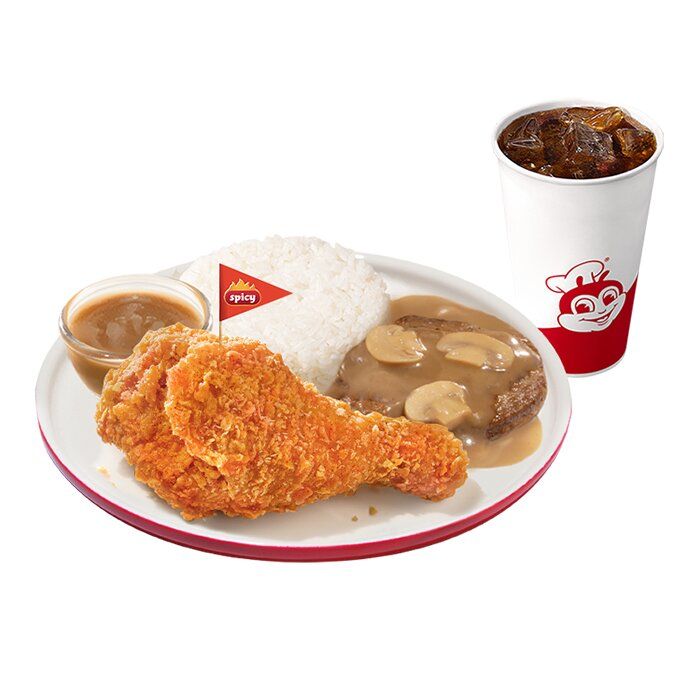 1 - pc. Chickenjoy Spicy w/ Burger Steak w/ Drink